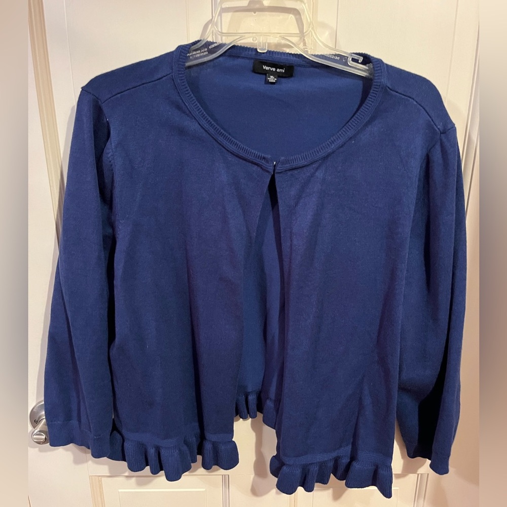 Cropped blue cardigan sweater
